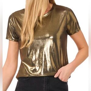 NWT CeCe Women's Gold Metallic Shine Short Sleeve T-Shirt